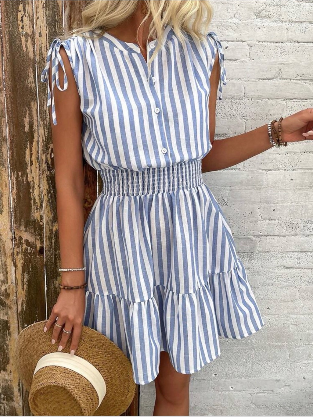 Nwot | Shein | Women’s Striped Smocked-Waist Mini Dress | S